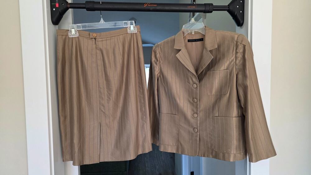 Vintage Perry Ellis 2 pc Skirt Suit 8 Brown Made in USA Free Shipping